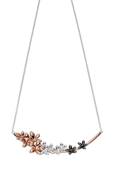Elements Silver Ombre Rose Oxidised Plated Flower Necklace