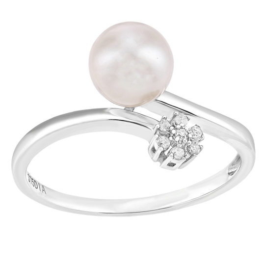 Cultured Pearl & Diamond Crossover Ring