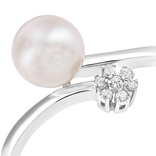 Cultured Pearl & Diamond Crossover Ring