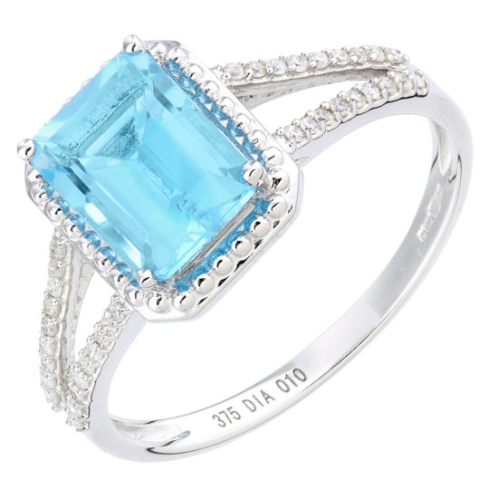 Blue Topaz & Diamond Cluster Ring