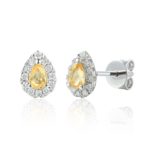 Pear Shape Citrine & Diamond Stud Earrings