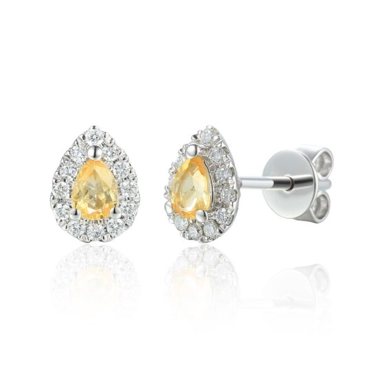Pear Shape Citrine & Diamond Stud Earrings