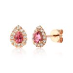 Pear Shape Pink Tourmaline & Diamond Stud Earrings