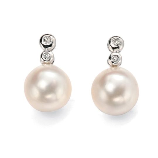 Freshwater Pearl And Diamond Earrings
