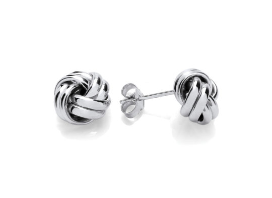 9ct White Gold Knot Stud Earrings