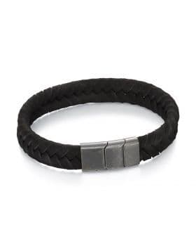 Fred Bennett Black Woven Leather Bracelet